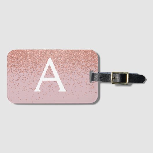 Rose Gold Glitzer Monogramm Name und Anfangsbuchst Gepäckanhänger (Vorderseite (Horizontal))