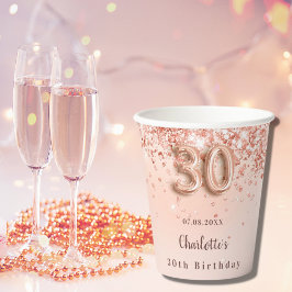 Rose Gold Glitzer Monogramm Name zum 30. Geburtsta Pappbecher