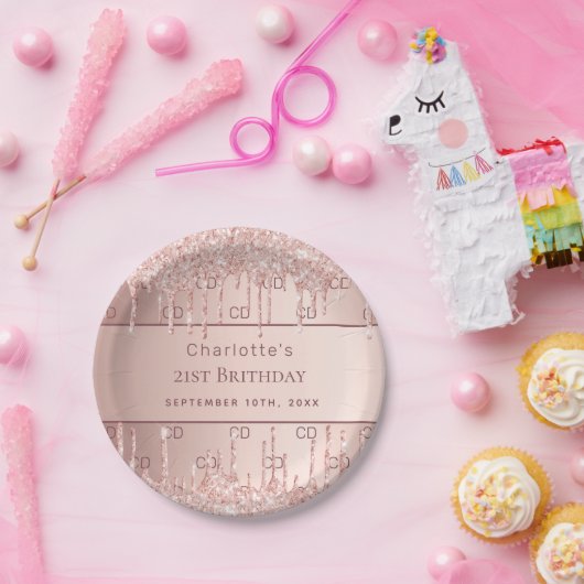 Rose Gold Glitzer Monogramm Pappteller (Party)