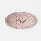 Rose Gold Glitzer Monogramm Pappteller (Schrägansicht)