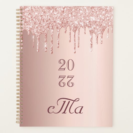 Rose Gold Glitzer Monogramm Planer (Vorderseite)