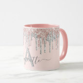 Rose Gold Glitzer Monogramm Rosa Silbergrau Tasse (VorderseiteRechts)