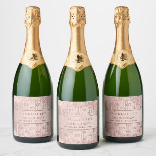Rose Gold Glitzer Monogramm Schaumweinetikett