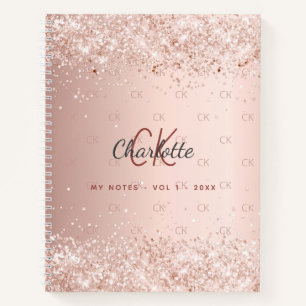 Rose Gold Glitzer Monogramm-Skript Notizblock