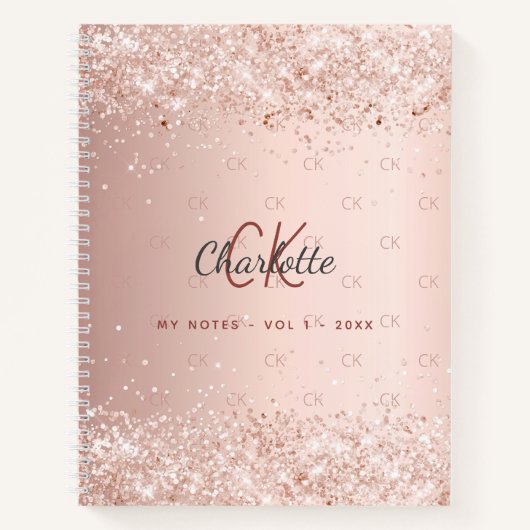 Rose Gold Glitzer Monogramm-Skript Notizblock (Vorderseite)