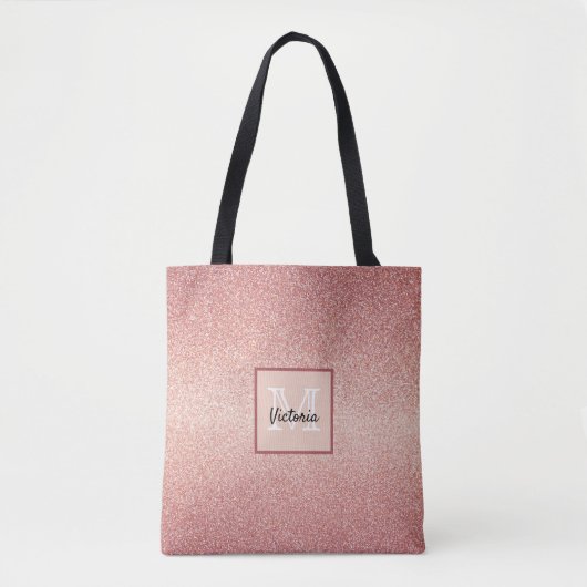 Rose Gold Glitzer Monogramm Tasche (Vorderseite)