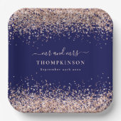 Rose Gold Glitzer Mrs. Navy Blush Wedding Pappteller (Vorderseite)