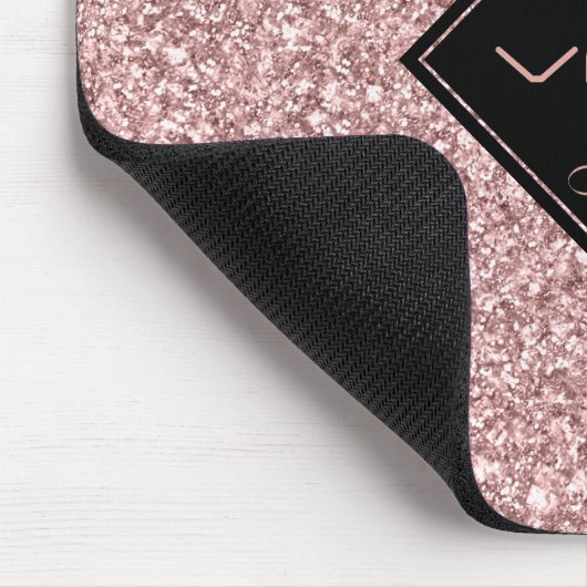 Rose-Gold-Glitzer-Muster Monogram Mousepad (Ecke)