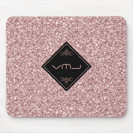 Rose-Gold-Glitzer-Muster Monogram Mousepad (Vorne)