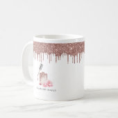 Rose Gold Glitzer Nail Salon Business Pen Holder Kaffeetasse (Vorderseite Links)