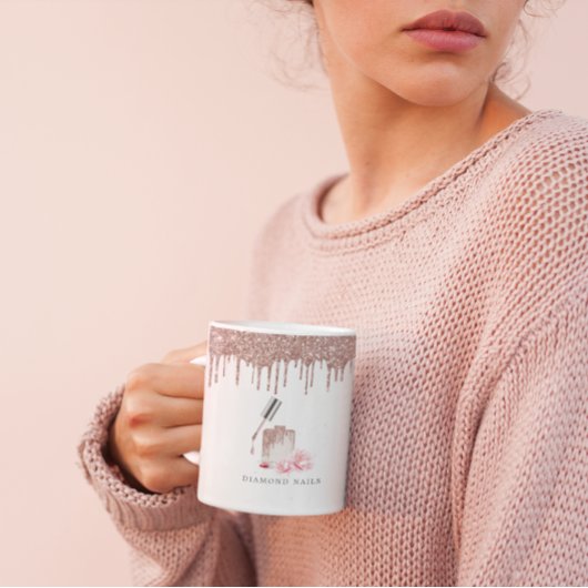 Rose Gold Glitzer Nail Salon Business Pen Holder Kaffeetasse