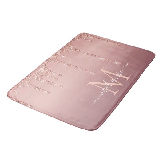 Rose Gold Glitzer Name Bath Mat Badematte (Schrägansicht)
