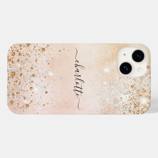 Rose Gold Glitzer Name Case-Mate iPhone Hülle (Rückseite (Horizontal))