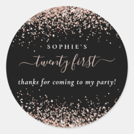 Rose Gold Glitzer Name Dank 21. Geburtstag Schwarz Runder Aufkleber