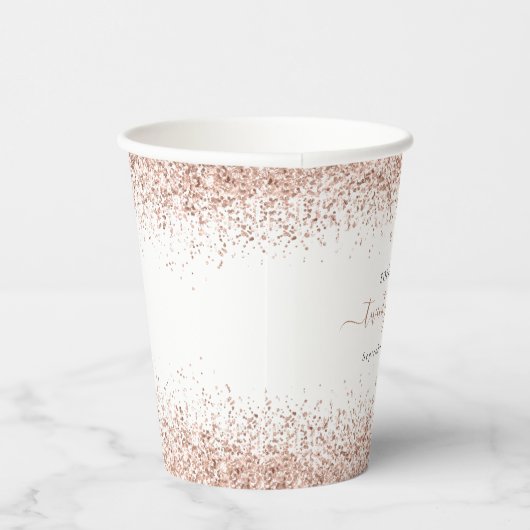 Rose Gold Glitzer Name Datum 21. Party Pappbecher (Rechts)