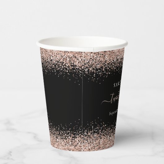 Rose Gold Glitzer Name Datum 21. Party Schwarz Pappbecher (Rechts)