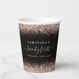Rose Gold Glitzer Name Datum 21. Party Schwarz Pappbecher
