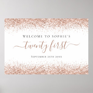 Rose Gold Glitzer Name Datum Begrüßungsskript 21. Poster