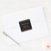 Rose Gold Glitzer Name Datum Hochzeit Black Danke Quadratischer Aufkleber (Umschlag)