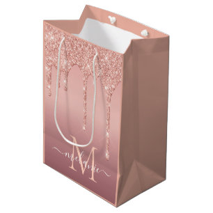 Rose Gold Glitzer Namensschild Geschenktasche Mittlere Geschenktüte