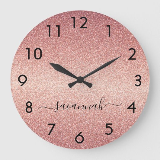 Rose Gold Glitzer Namensskript Große Wanduhr (Vorderseite)