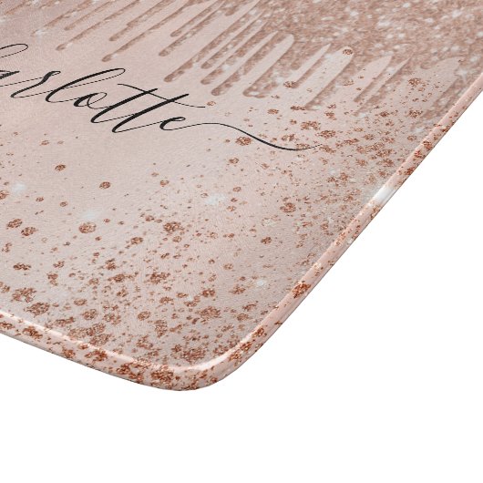 Rose Gold Glitzer Namensskript Schneidebrett (Ecke)