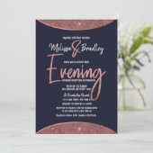 Rose Gold Glitzer Navy Blue Circle Abend Einladung (Stehend Vorderseite)