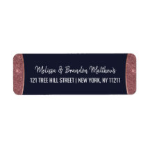 Rose Gold Glitzer Navy Blue Circle Address