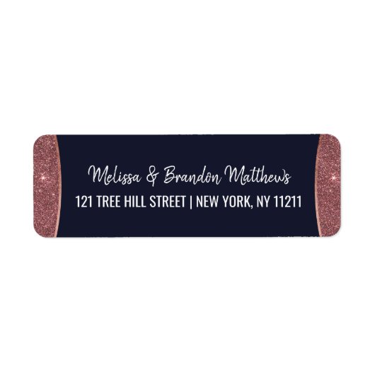 Rose Gold Glitzer Navy Blue Circle Address (Vorne)