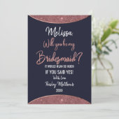 Rose Gold Glitzer Navy Blue Circle Bridesmaid Einladung (Stehend Vorderseite)
