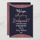 Rose Gold Glitzer Navy Blue Circle Bridesmaid Einladung (Vorne/Hinten)
