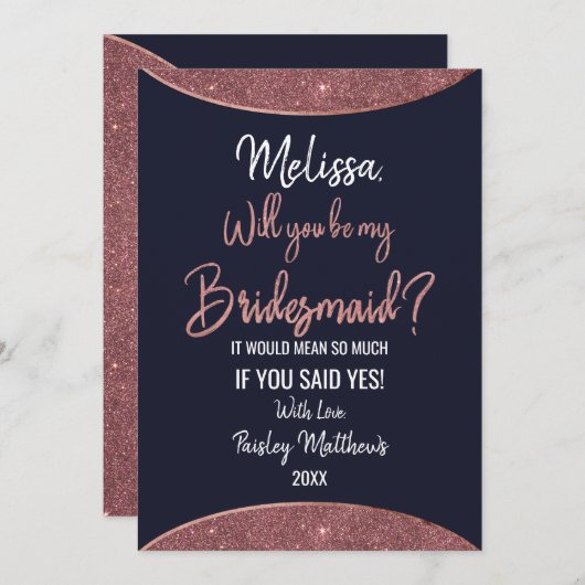 Rose Gold Glitzer Navy Blue Circle Bridesmaid Einladung (Vorne/Hinten)