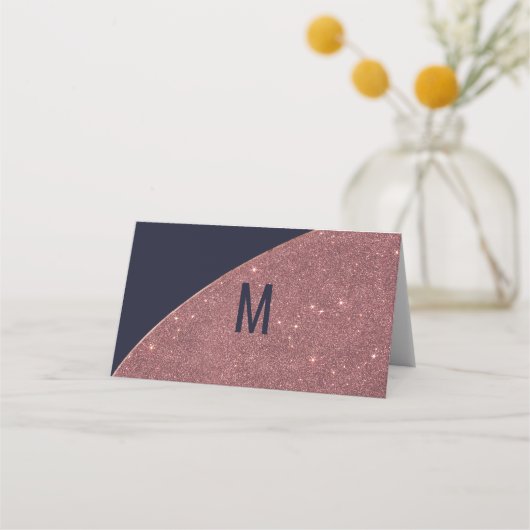 Rose Gold Glitzer Navy Blue Circle Platzkarten (Rückseite)