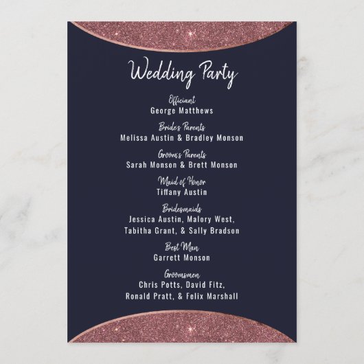 Rose Gold Glitzer Navy Blue Circle Programmes Programm (Rückseite)