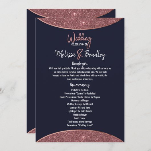 Rose Gold Glitzer Navy Blue Circle Programmes Programm (Vorne/Hinten)