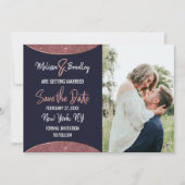 Rose Gold Glitzer Navy Blue Circle Save the Date Einladung (Vorderseite)