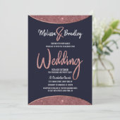Rose Gold Glitzer Navy Blue Circular Wedding Einladung (Stehend Vorderseite)