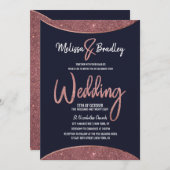 Rose Gold Glitzer Navy Blue Circular Wedding Einladung (Vorne/Hinten)