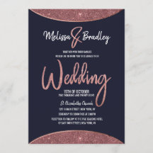 Rose Gold Glitzer Navy Blue Circular Wedding