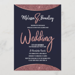 Rose Gold Glitzer Navy Blue Circular Wedding Einladung