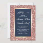 Rose Gold Glitzer Navy Blue Islamische Hochzeit Einladung (Vorderseite)