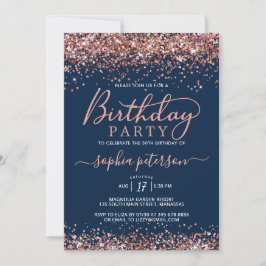 Rose Gold Glitzer Navy Blue jedes Alter Geburtstag Einladung