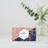 Rose Gold Glitzer Navy Blue Marmor Makeup Artist Visitenkarte (Stehend Vorderseite)