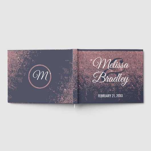 Rose Gold Glitzer Navy Blue Wedding Gästebuch (Voll)
