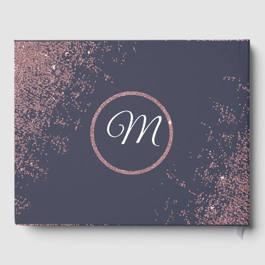 Rose Gold Glitzer Navy Blue Wedding Gästebuch (Rückseite)