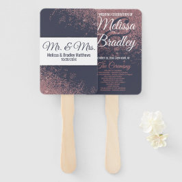 Rose Gold Glitzer Navy Blue Weddingprogramme Fächer