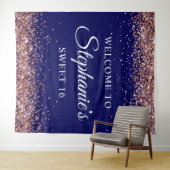 Rose Gold Glitzer Navy Blue Willkommen im Sweet 16 Wandteppich (Beispiel (Horizontal))