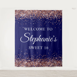 Rose Gold Glitzer Navy Blue Willkommen im Sweet 16 Wandteppich