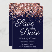 Rose Gold Glitzer Navy Elegante Kalligrafie Save The Date (Vorne/Hinten)