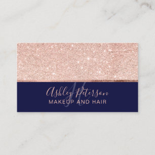 Rose Gold Glitzer Navy Haar Makeup Monogramm Visitenkarte